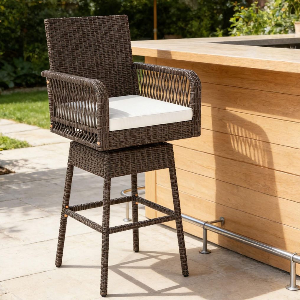 29 inch Outdoor Wicker Bar Stools with Cushions