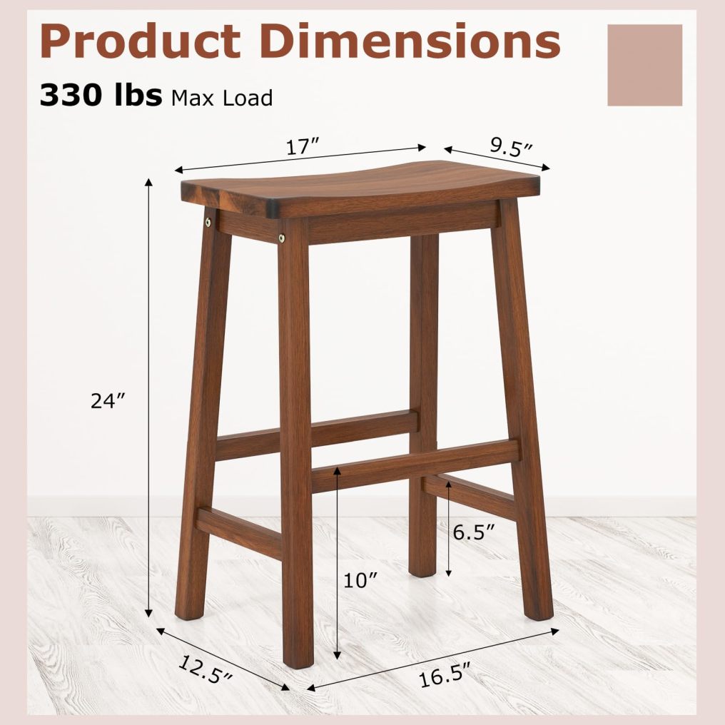 Wooden Saddle Stools Set of 2/4 with Rubber Wood Curved Seat