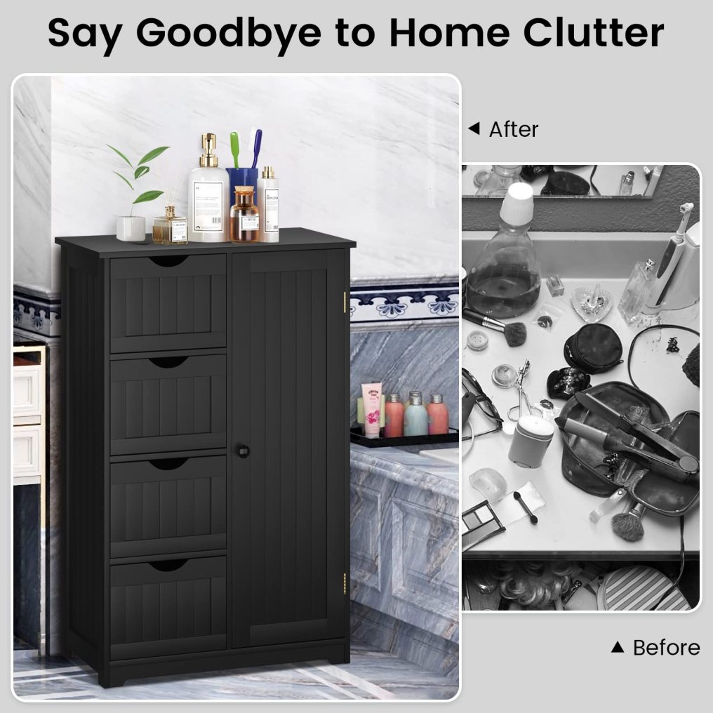 Wooden Storage Organizer with 4 Deep Drawers & Adjustable Shelf