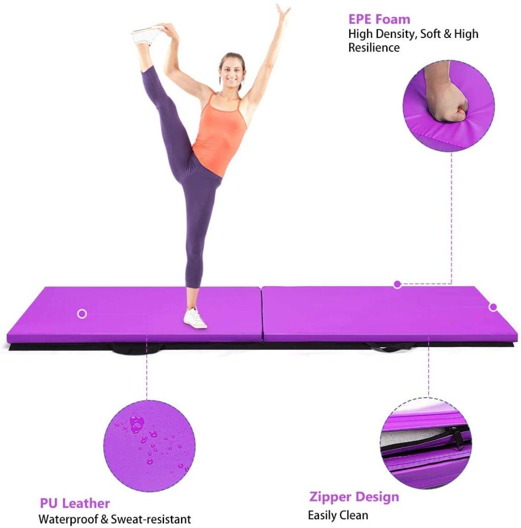 ARLIME 2" Thick Exercise Mat, 2-Fold Folding Gymnastics Mat with Carrying Handles