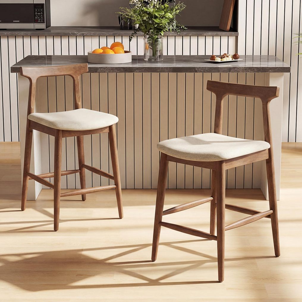 24 Inch Solid Wood Kitchen Island Chairs with Curved Backs (2/4)