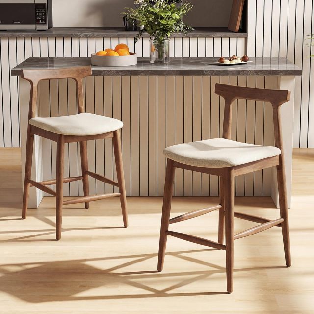 24 Inch Solid Wood Kitchen Island Chairs with Curved Backs (2/4)