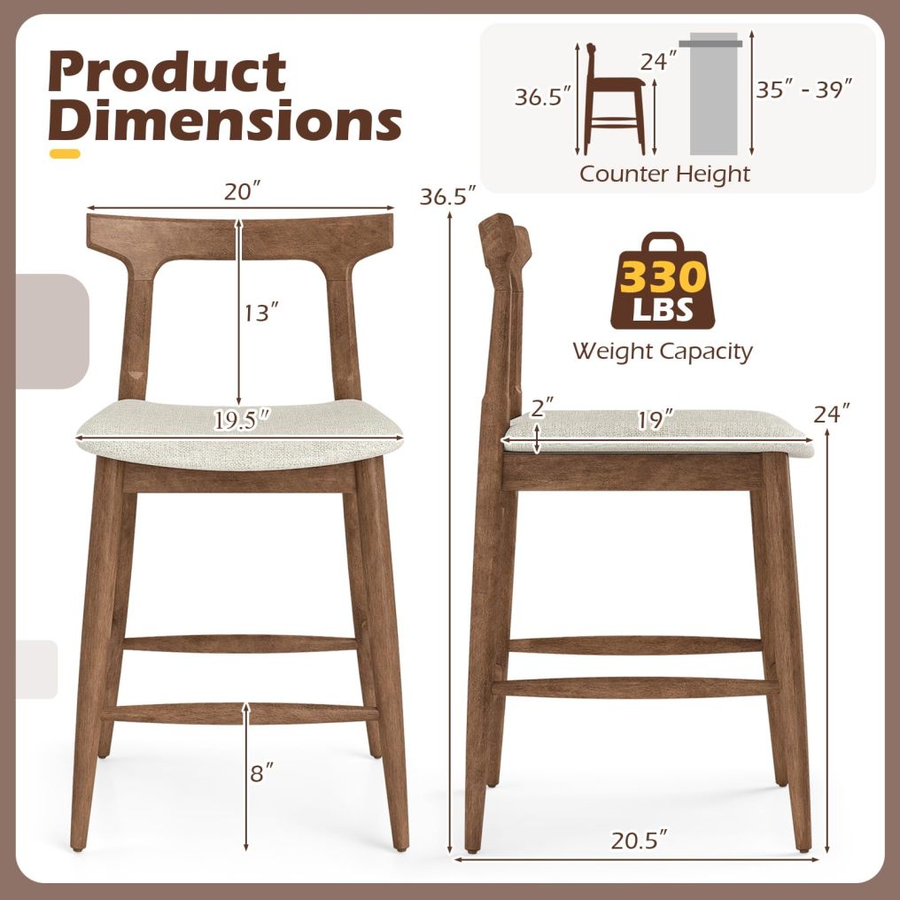 24 Inch Solid Wood Kitchen Island Chairs with Curved Backs (2/4)