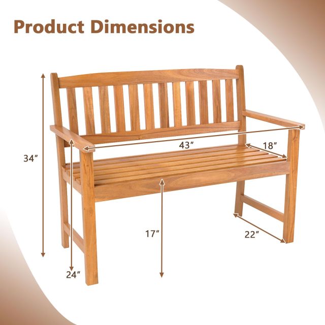 43”L x 22”W x 34”H Sturdy Outdoor Acacia Wood Bench for Garden