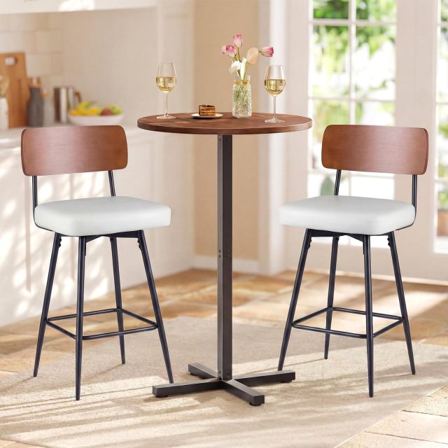 27" Padded Counter Barstools Set of 2/4 Wooden Backrest & Metal Legs Upholstered