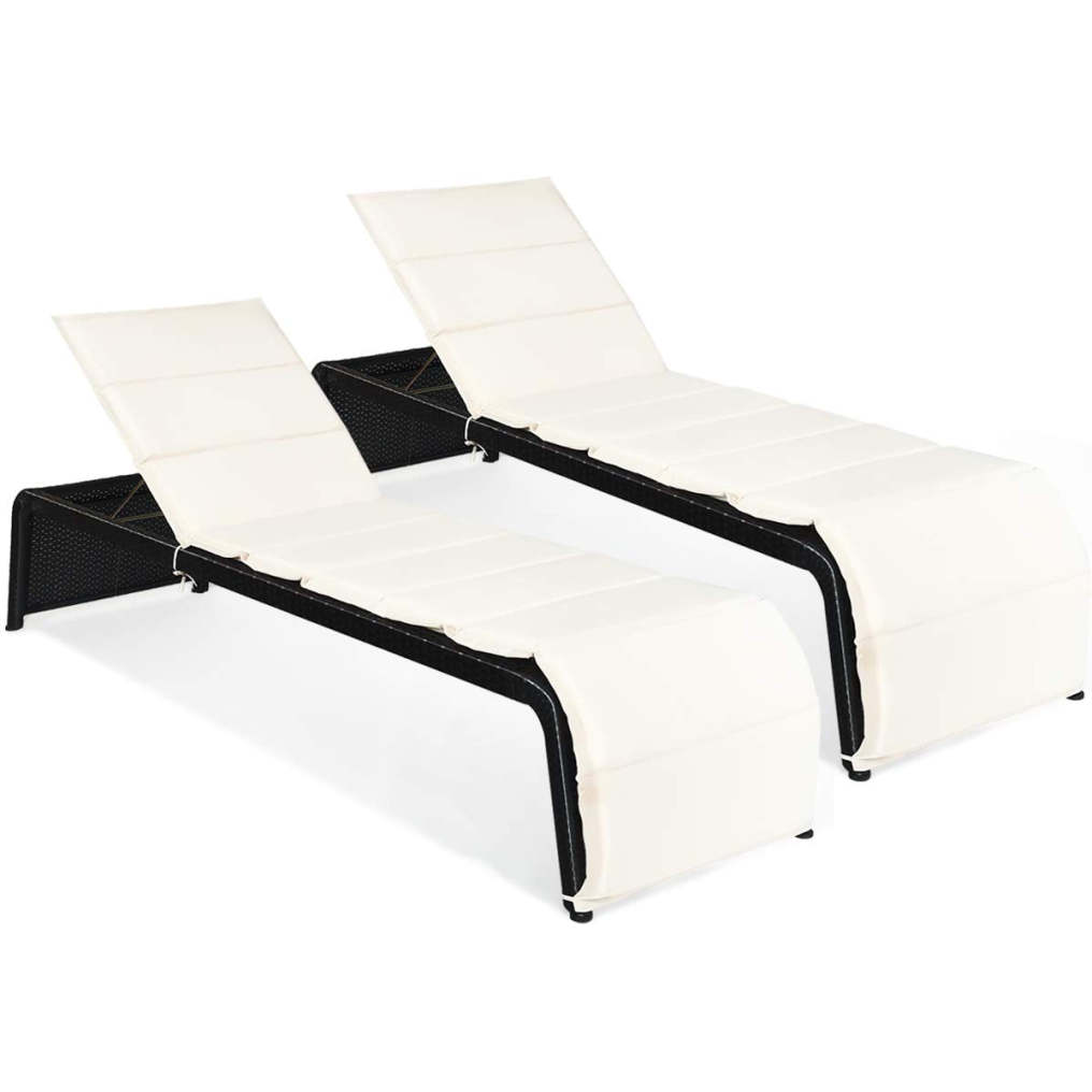 Patio Rattan Lounge Chair Cushioned Chaise Recliner Chair with Adjustable Back Garden Backyard Poolside Turquoise