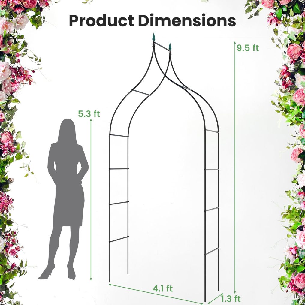 9.5 FT Gothic Style Decorative Metal Garden Arbor for Climbing Plants (1/2)