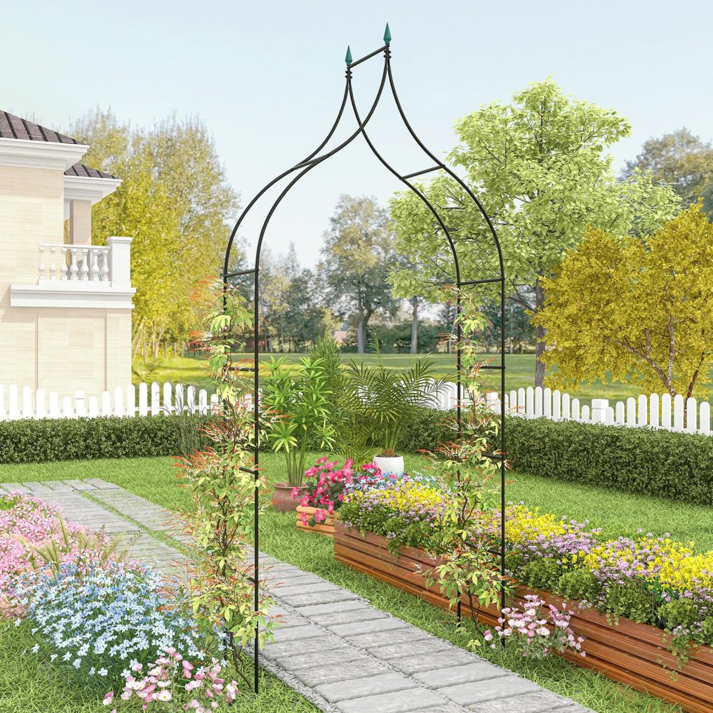 9.5 FT Gothic Style Decorative Metal Garden Arbor for Climbing Plants (1/2)