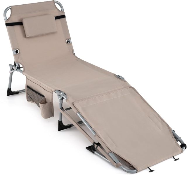 Tanning Chair with Face Arm Holes | Portable Sunbathing Chair w/4-Level Backrest (1/2)