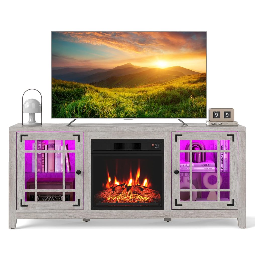 Electric Fireplace TV Stand for TVs up to 65-inch with LED Lights