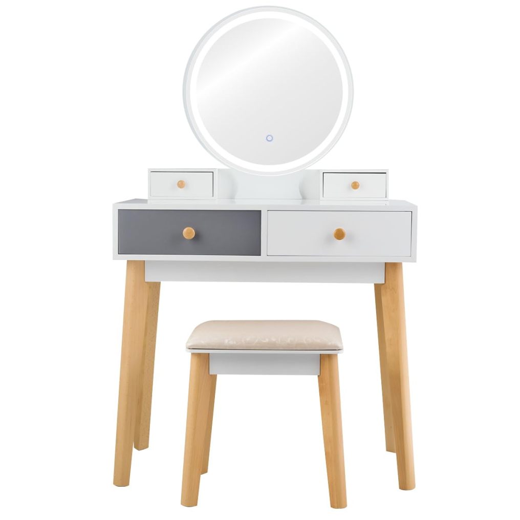 Makeup Dressing Table Set with 3 Color Lighting Modes & Adjustable Brightness