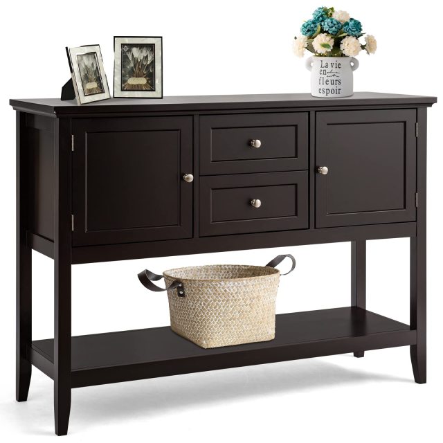 Buffet Sideboard with 2 Wood Storage Drawers & Open Shelf
