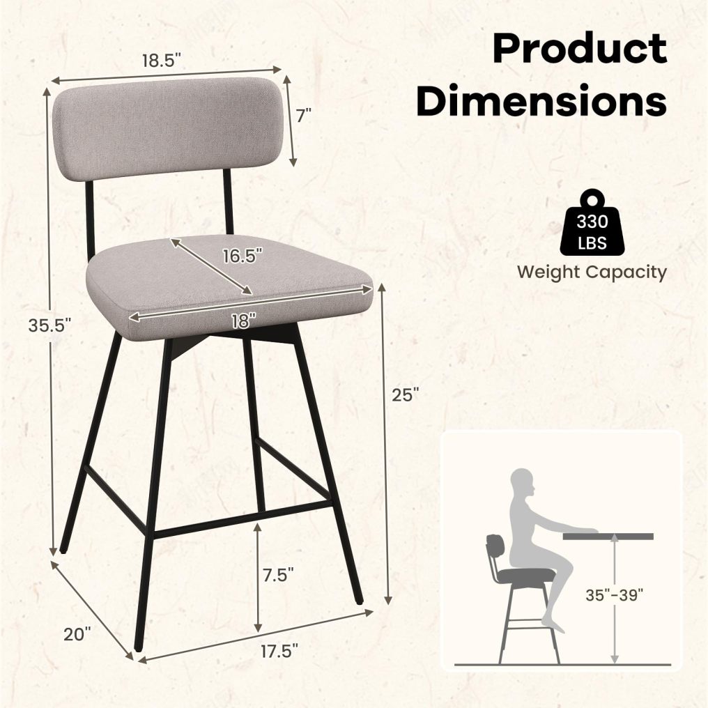 ARLIME 25 inch Upholstered Counter Height Bar Stools with Back (2/4)
