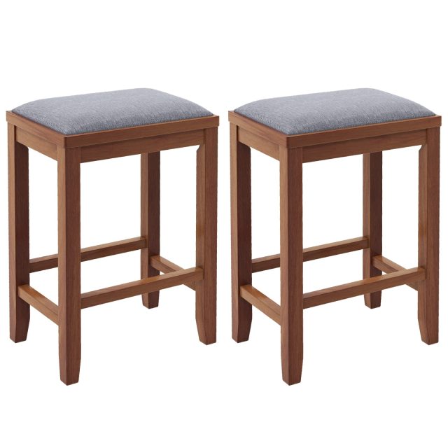 2/4 Pieces 25 Inch Upholstered Bar Stool Set with Solid Rubber Wood Frame and Footrest