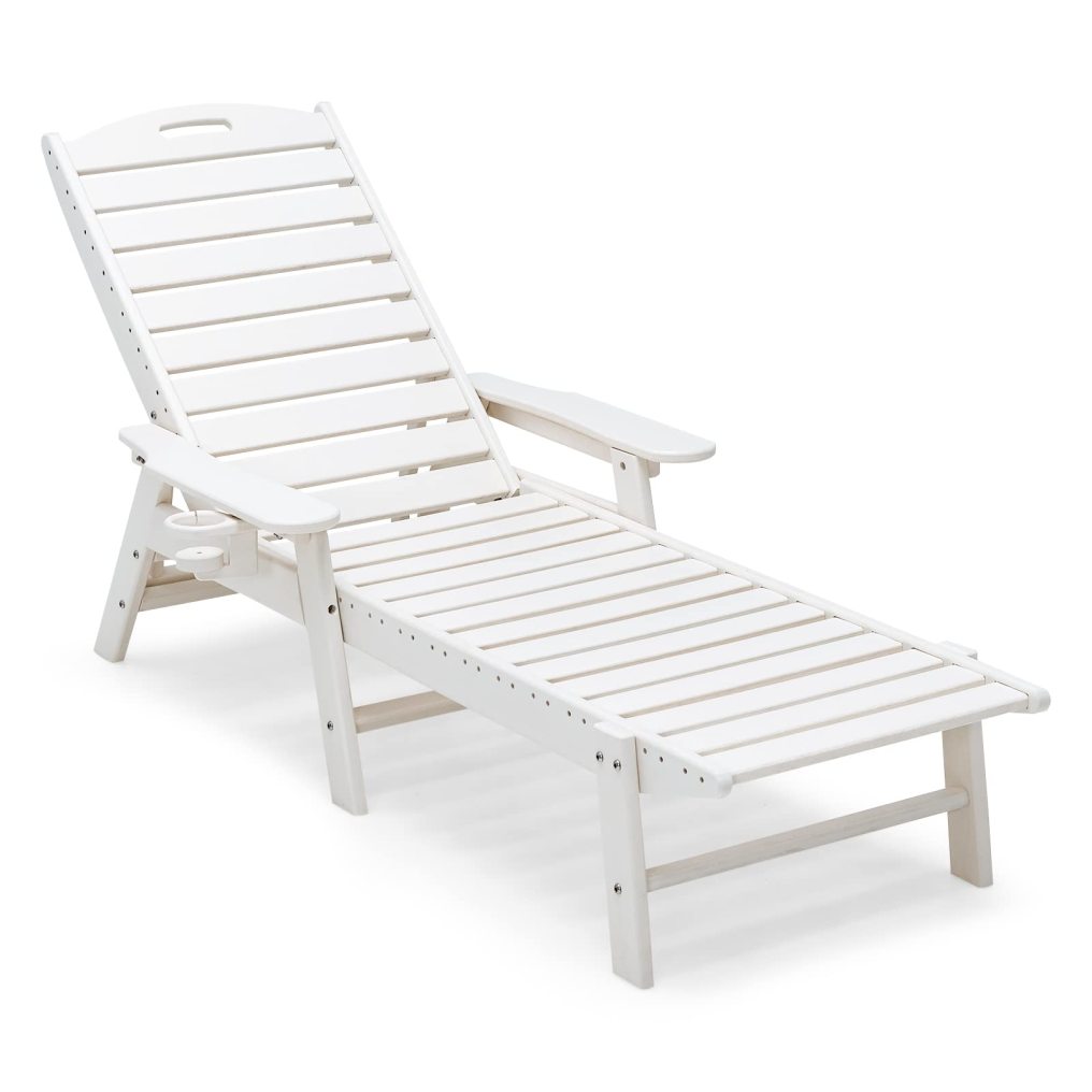 Patio Lounge Chair Chaise Adjustable Back Weatherproof HDPE Cup Holder