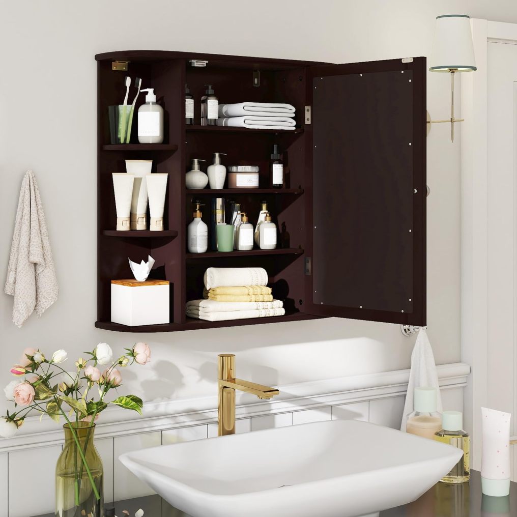 Wall Mounted Bathroom Cabinet - Storage Cabinet with Mirror Door & Adjustable Shelves