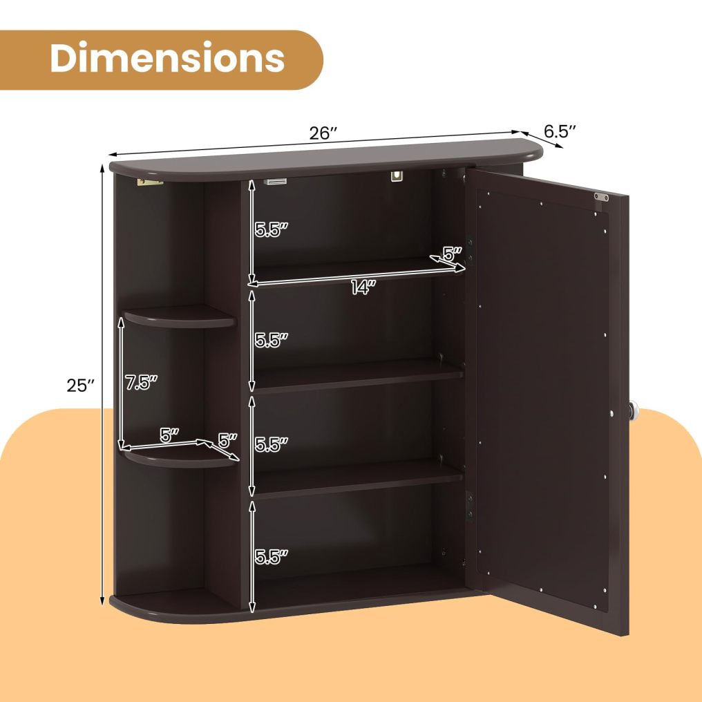 Wall Mounted Bathroom Cabinet - Storage Cabinet with Mirror Door & Adjustable Shelves