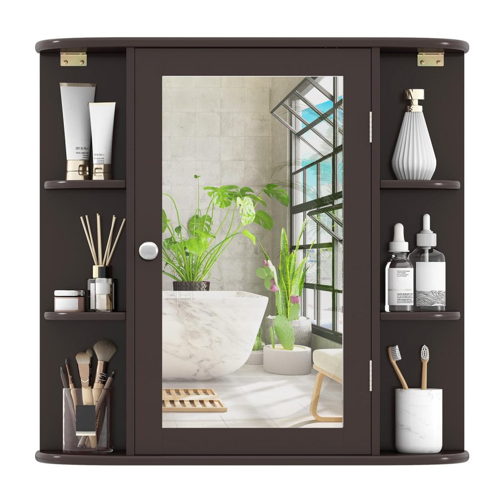 Wall Mounted Bathroom Cabinet - Storage Cabinet with Mirror Door & Adjustable Shelves