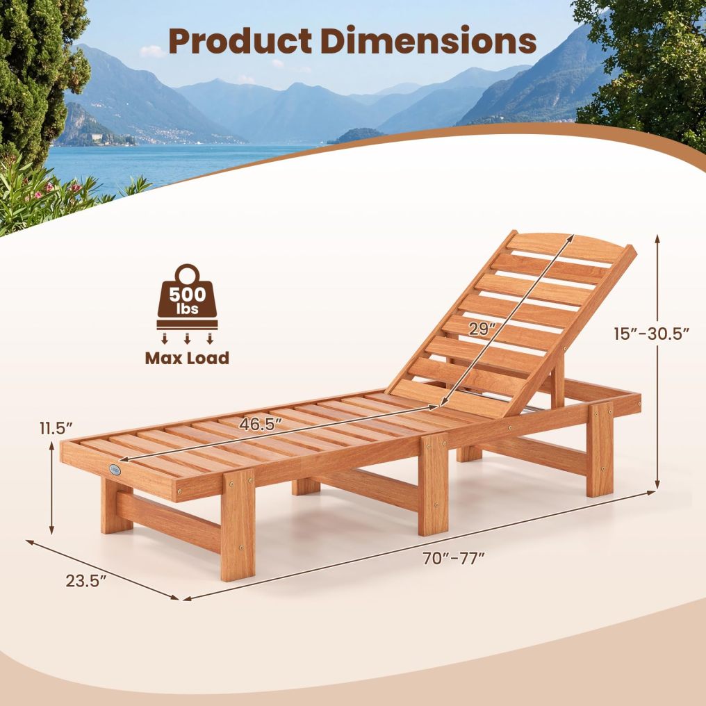 Solid Wood Chaise Lounge Outdoor Lounge Chair (1/2)