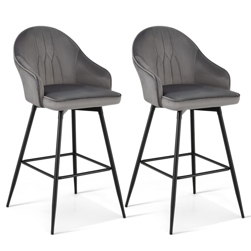 Bar Stools Set of 2/4 360-degree Swivel Stools Bar Height Velvet Upholstery Bar Chairs with Steel Legs & Footrest