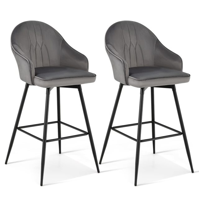 Bar Stools Set of 2/4 360-degree Swivel Stools Bar Height Velvet Upholstery Bar Chairs with Steel Legs & Footrest