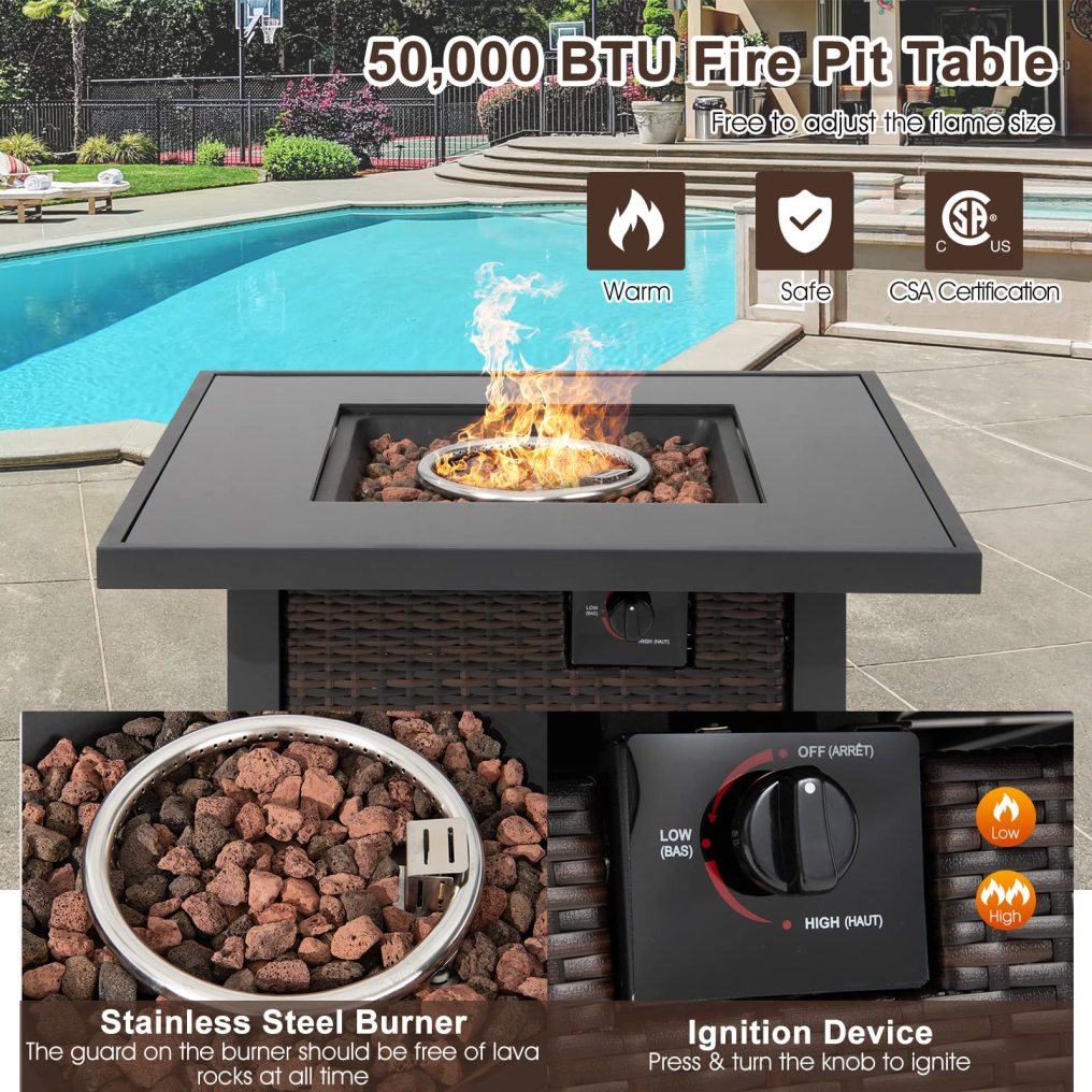 6 Piece Patio Furniture Set with 32'' Fire Pit Table