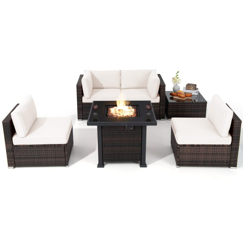 6 Piece Patio Furniture Set with 32'' Fire Pit Table