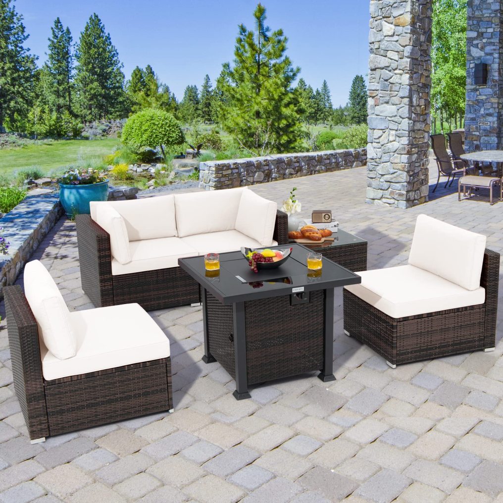 6 Piece Patio Furniture Set with 32'' Fire Pit Table