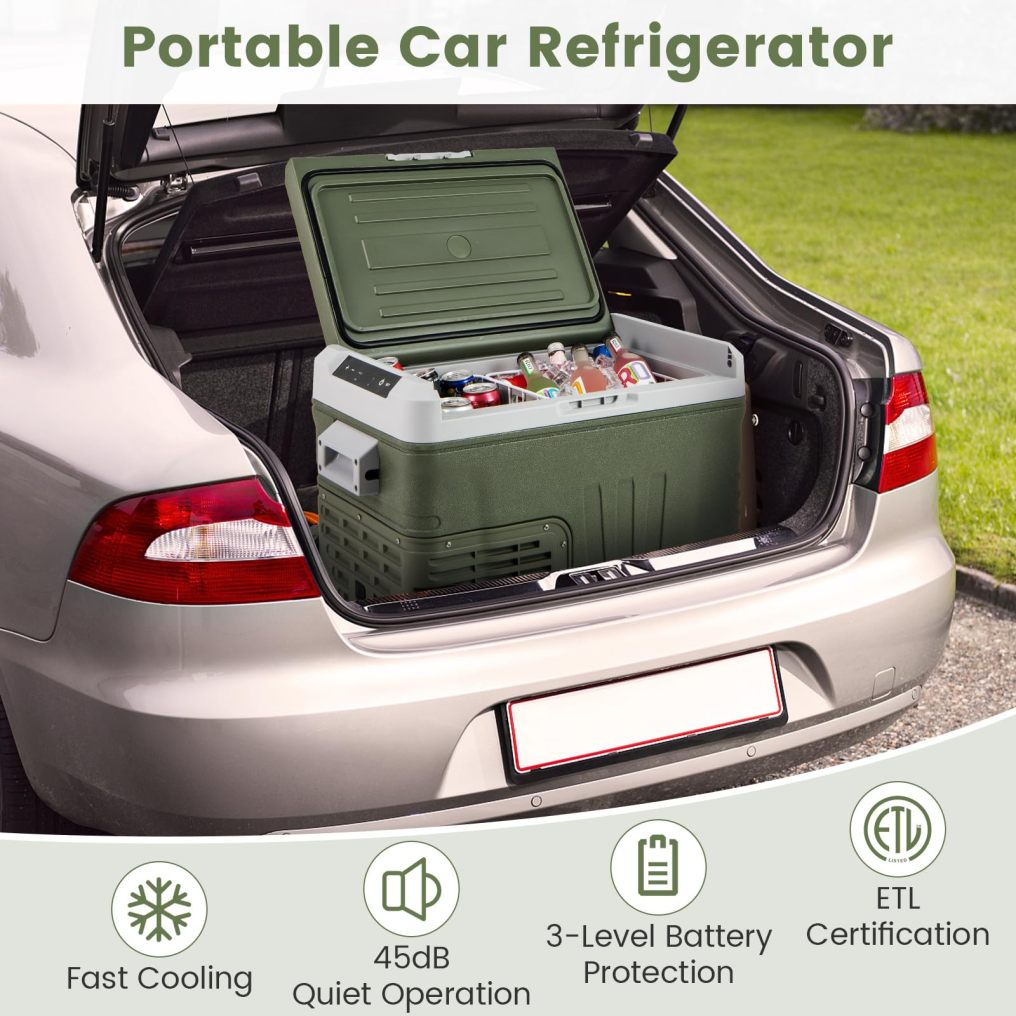 Car Refrigerator with Wheels 12/24V Car Fridge -4℉~68℉ Adjustable Range