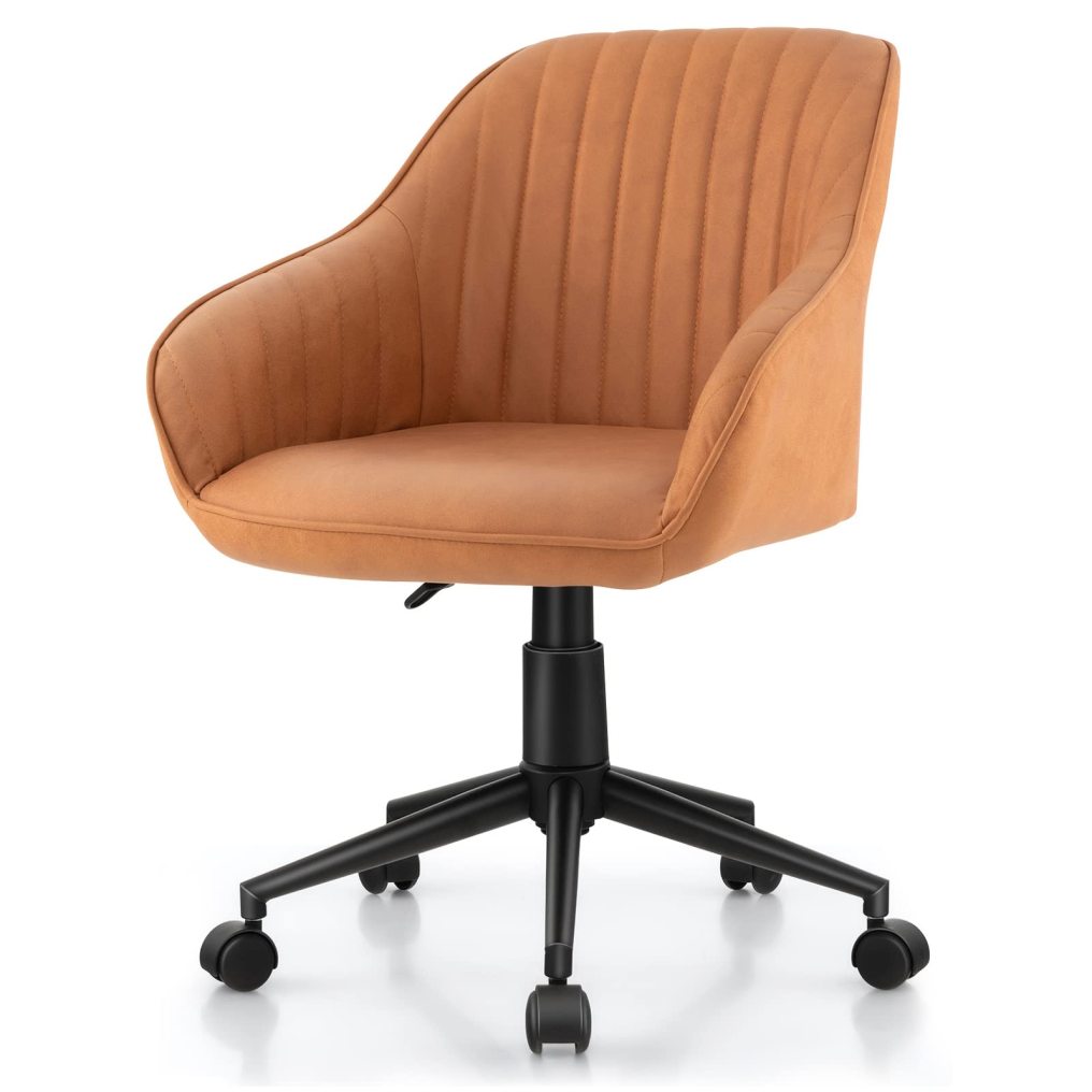 Leather Home Office Chair Adjustable Rolling Leisure Accent Chair with Ergonomic Arms & Backrest