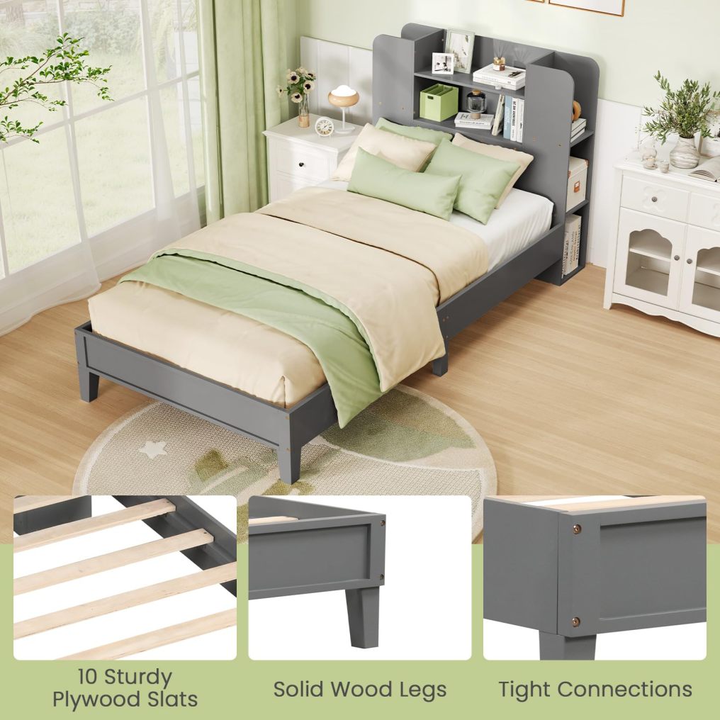 Twin Bed Frames with Storage Headboard