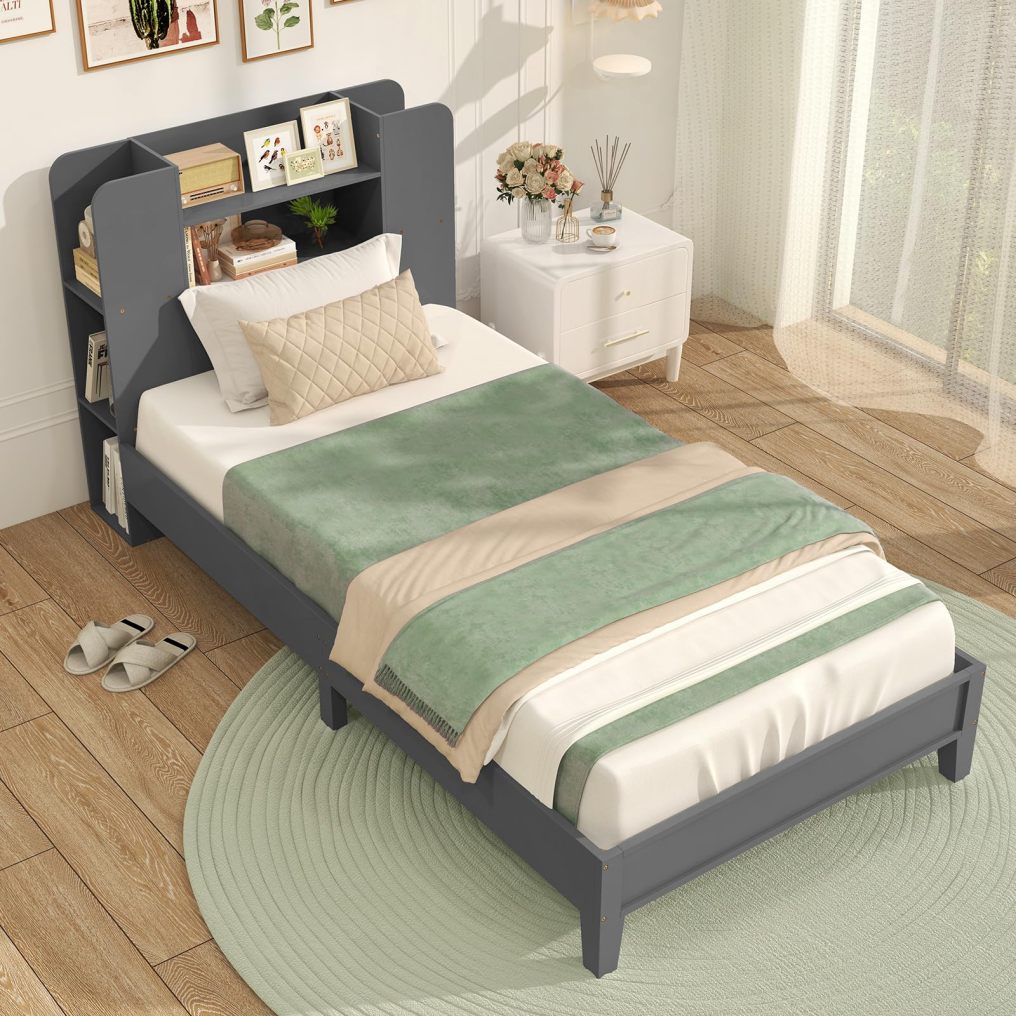 Twin Bed Frames with Storage Headboard