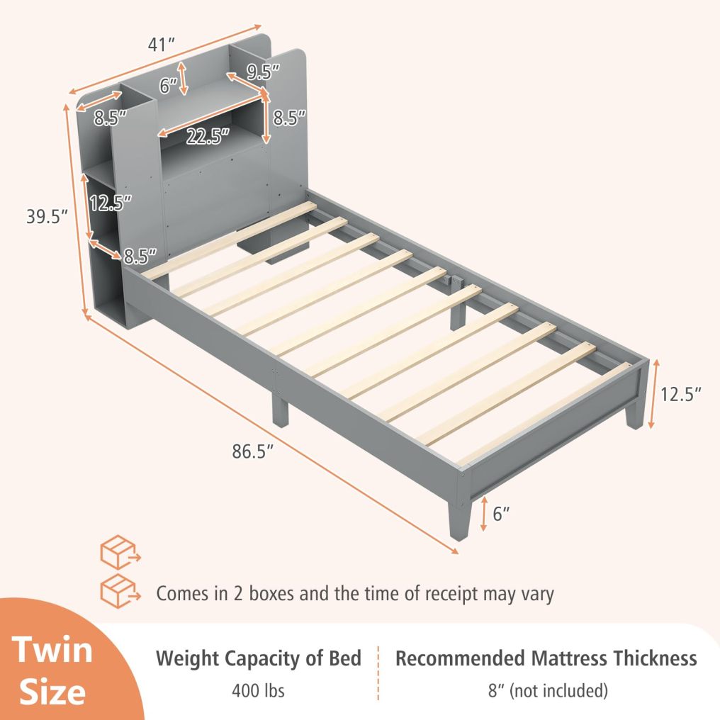 Twin Bed Frames with Storage Headboard