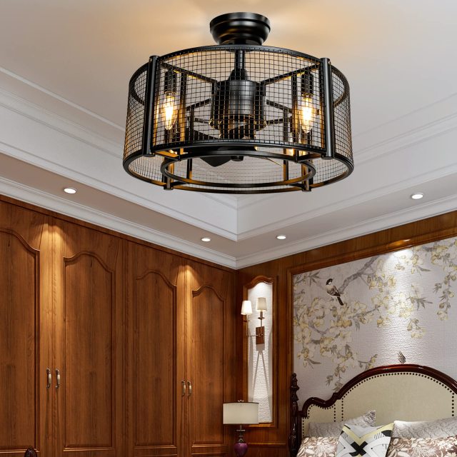 Caged Ceiling Fan with Light, 20 Inch Ceiling Fan Lights with Remote Control, Reversible Motor (No Bulb)