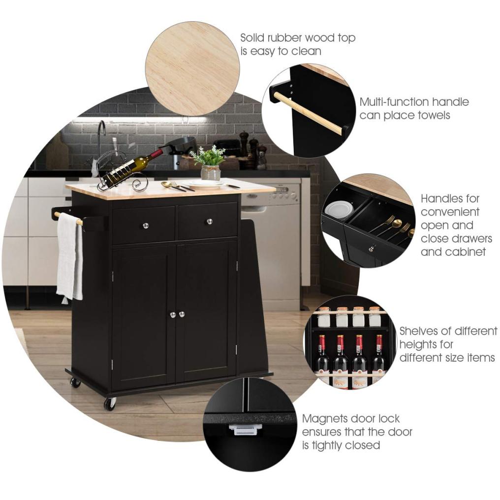 Kitchen Island on Wheels with Adjustable Shelf for Dining Room