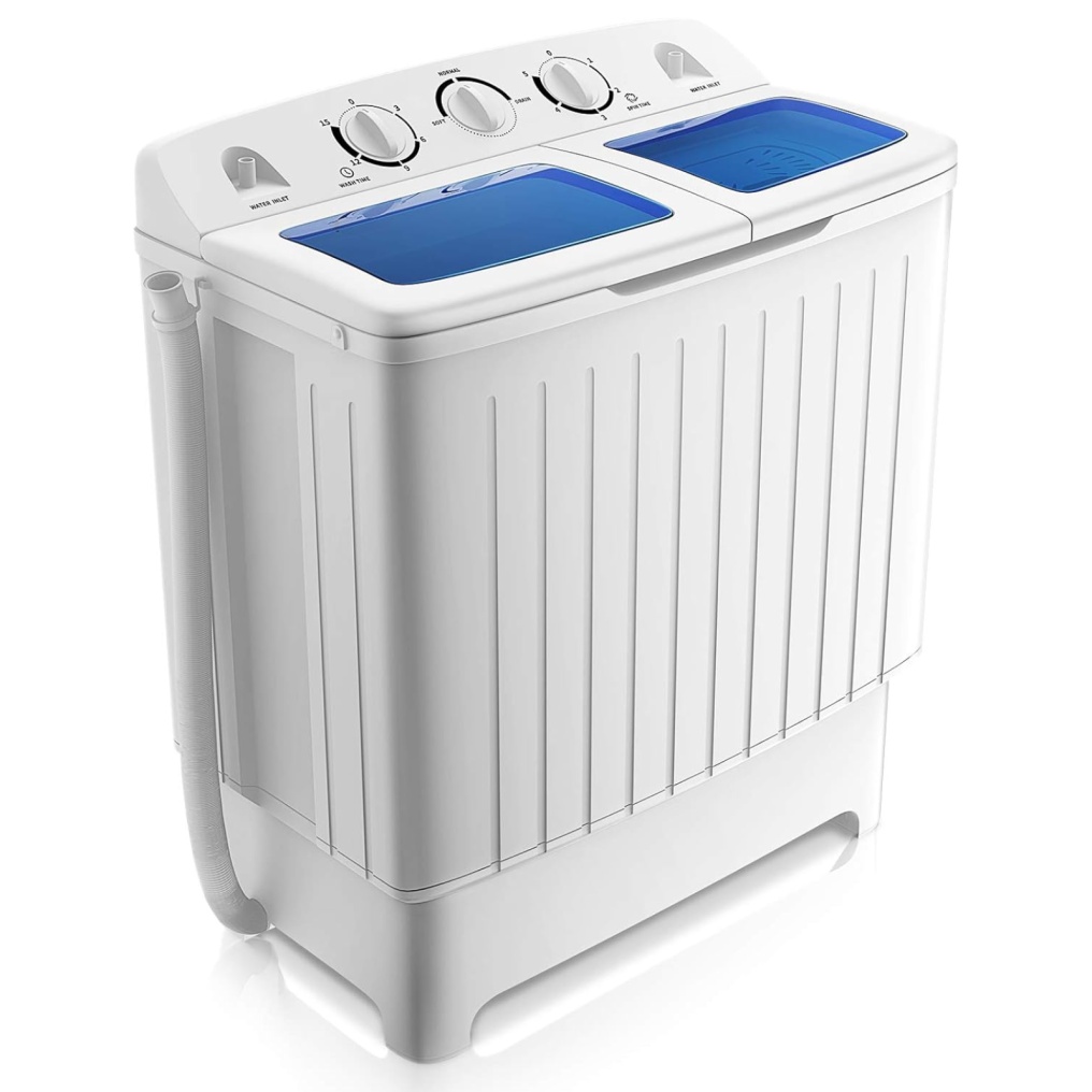 Portable Mini Compact Twin Tub Washing Machine 20lbs Washer Spain Spinner Portable Washing Machine, Blue+ White