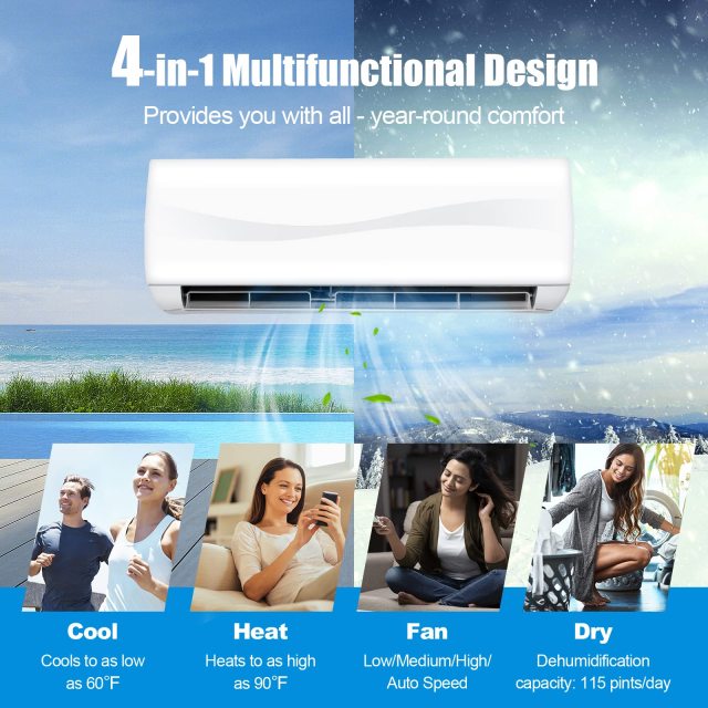 Mini Split Ac/Heating System - 24000BTU Mini Split Air Conditioner w/Heat Pump, 18.5 SEER2 208-230V Inverter Split AC Unit