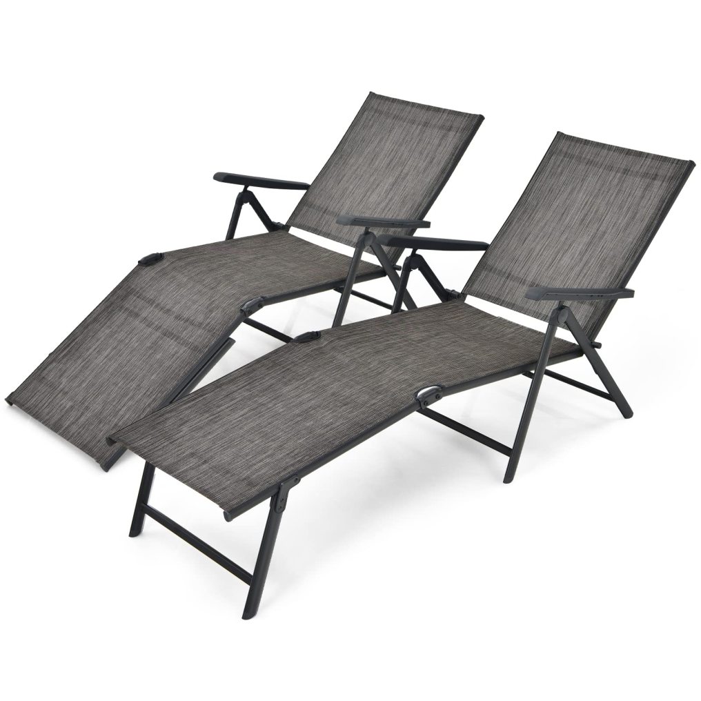 Folding Chaise Lounge Chair Outdoor Portable Reclining Lounger Beach