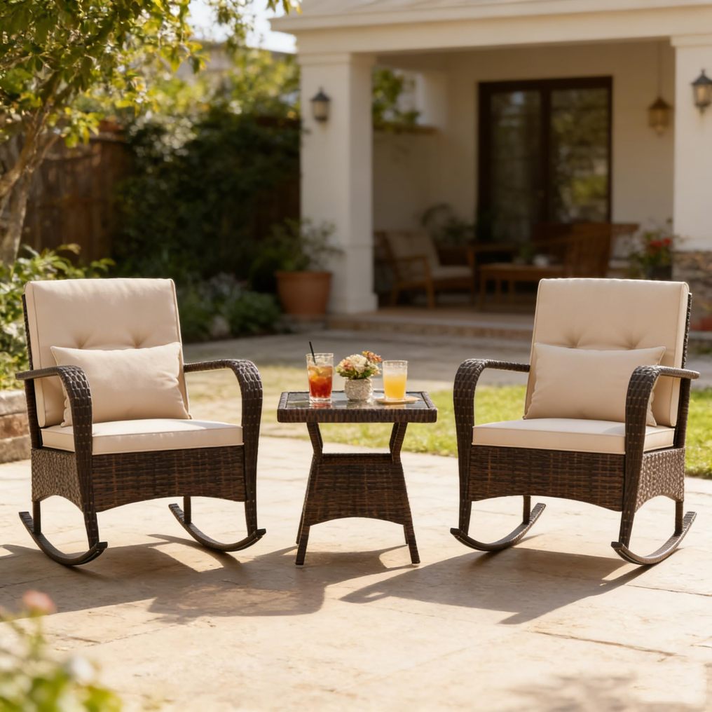 3 Piece PE Wicker Patio Bistro Set