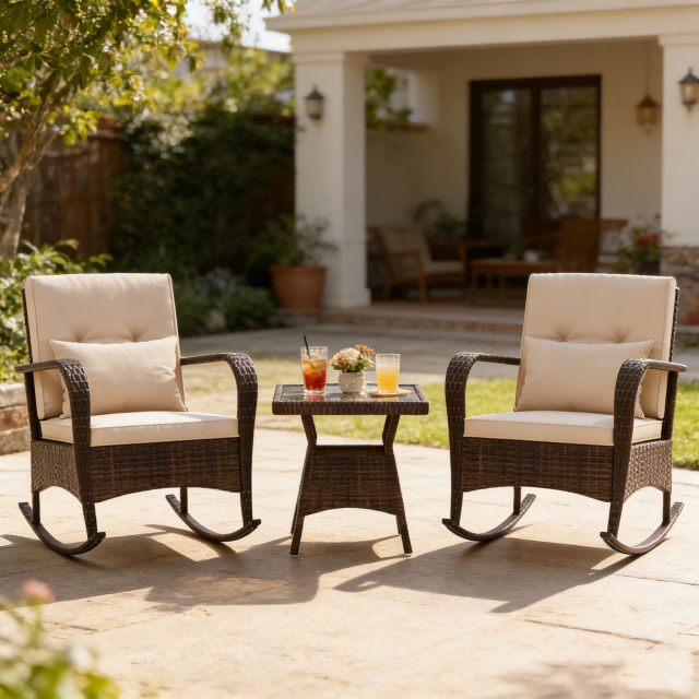 3 Piece PE Wicker Patio Bistro Set