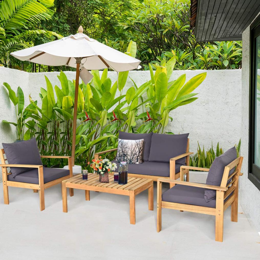 4/8 Pieces Outdoor Acacia Wood Sofa Set Outdoor Conversation Sofa Set
