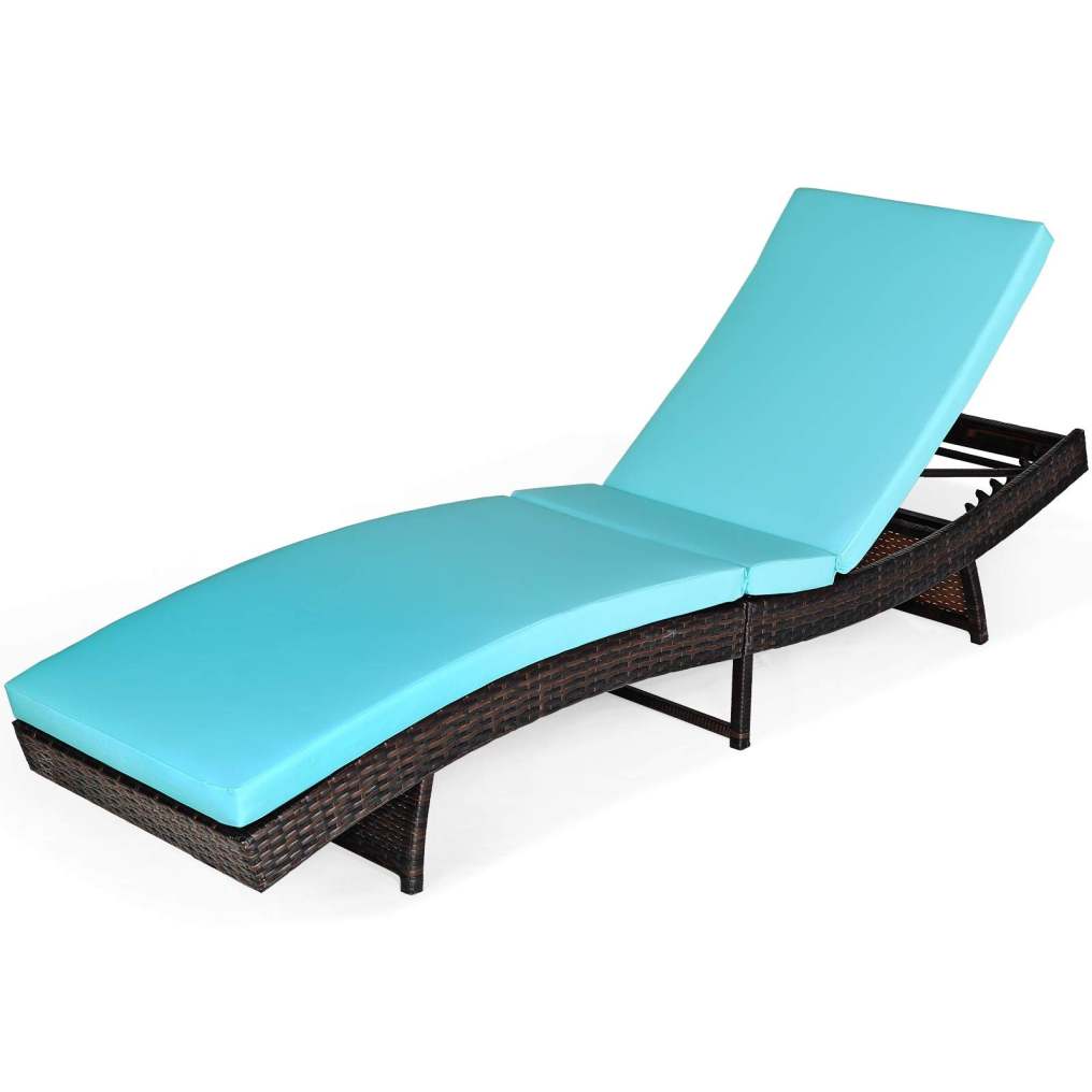 Patio PE Rattan Lounge Chair with 5 Gear Adjustable Backrest & Soft Cushion for Deck