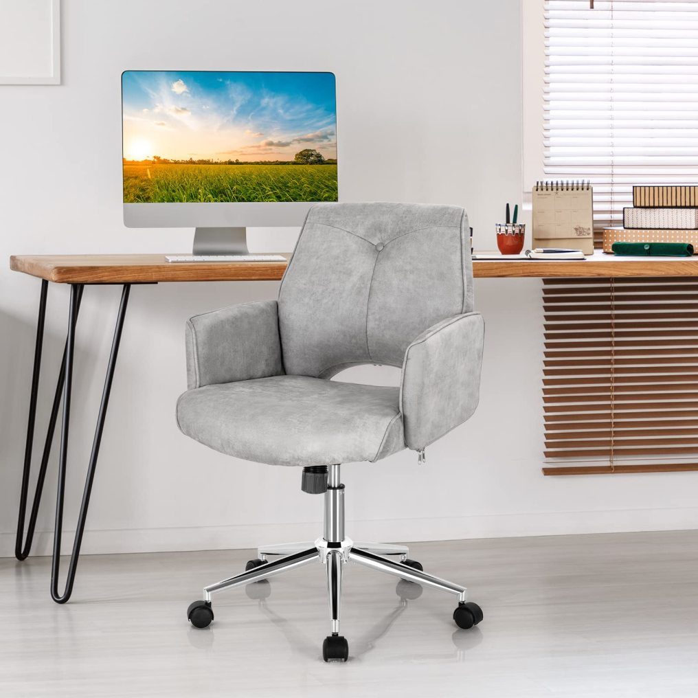 Ergonomic Home Office Chair Height-Adjustable Leather-Like Computer Desk Chair w/Rolling Casters & Armrests