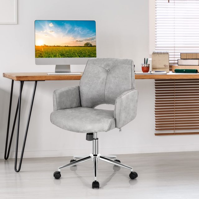 Ergonomic Home Office Chair Height-Adjustable Leather-Like Computer Desk Chair w/Rolling Casters & Armrests
