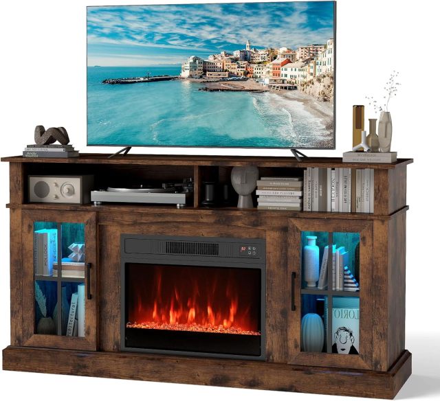 Electric Fireplace TV Stand for TVs Up to 65 Inches with LED Lights