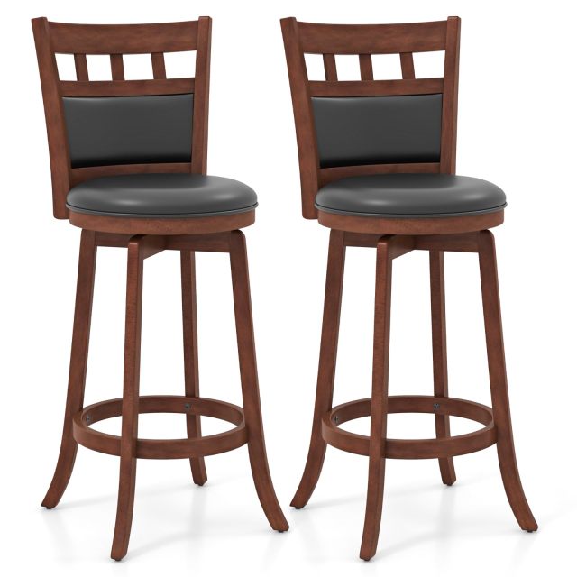 Wood Swivel Bar Height Chairs with Faux Leather Upholstered Seat & Back