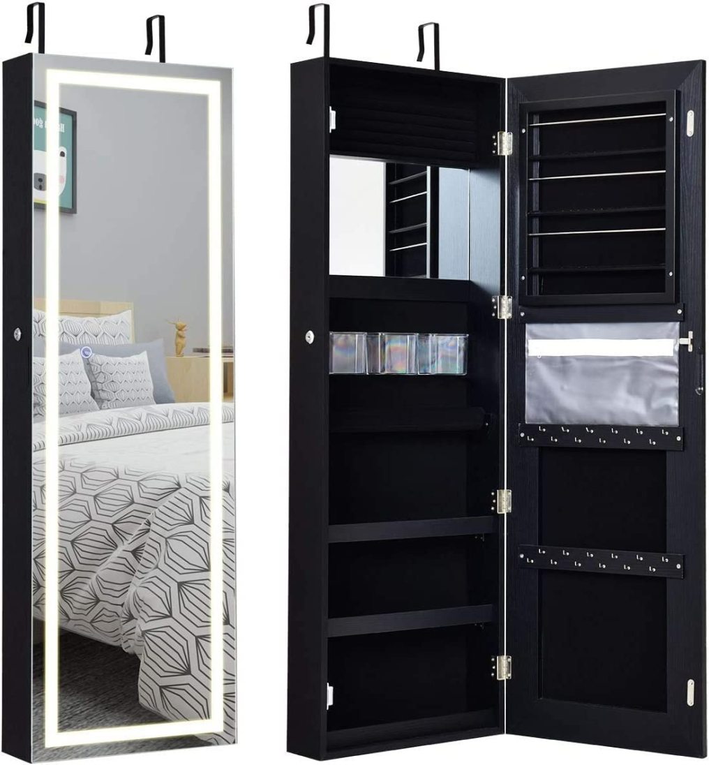 Wall Door Mounted Jewelry Organizer w/Full Length Mirror for Living Room