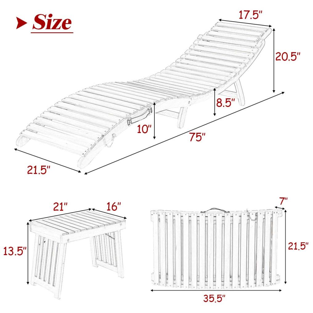 3PCS Wooden Folding Patio Lounge Chair Table Set