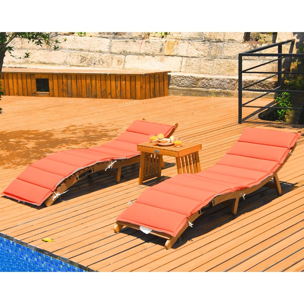 3PCS Wooden Folding Patio Lounge Chair Table Set