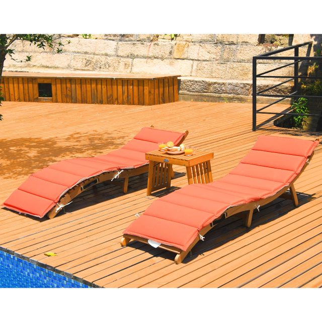 3PCS Wooden Folding Patio Lounge Chair Table Set
